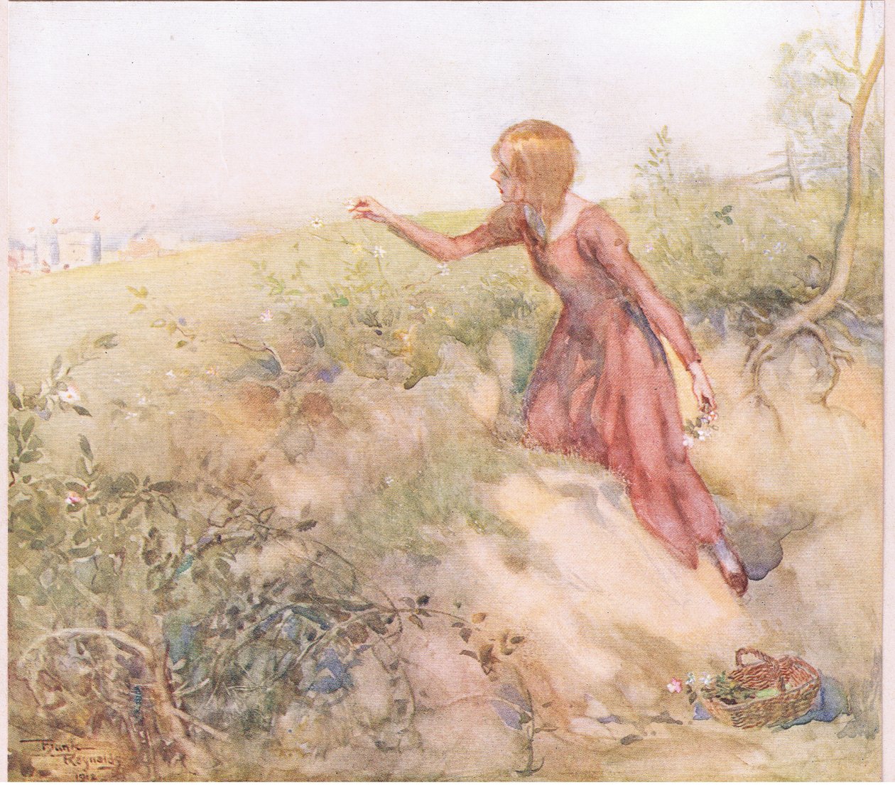 Peu après le lever du soleil, elle sortit de la tente et, errant dans quelques champs à une courte distance, cueillit quelques roses, vers 1920 - Frank Reynolds