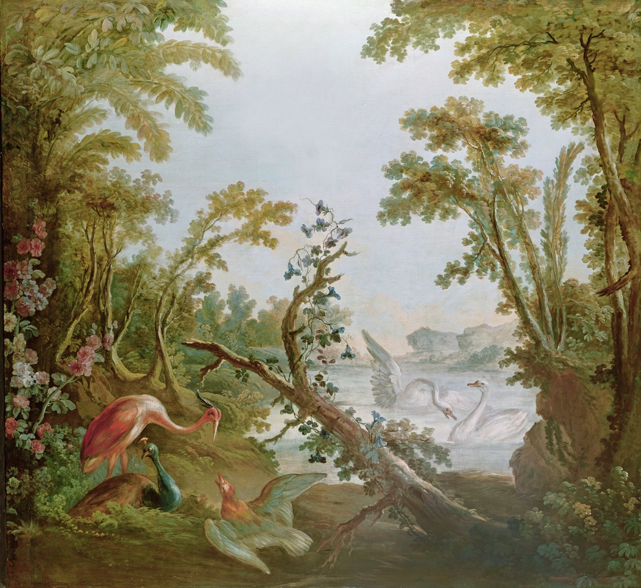 Lac avec cygnes, un flamant rose et divers oiseaux, du salon de Gilles Demarteau, vers 1750-65 - François Boucher