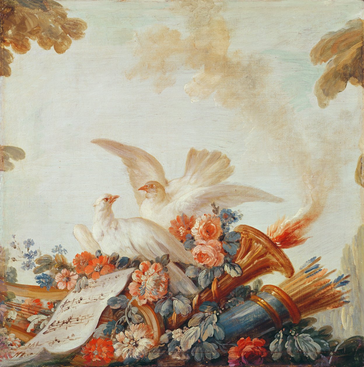 Salon du graveur Gilles Demarteau, au-dessus de la porte : colombes et partition - François Boucher