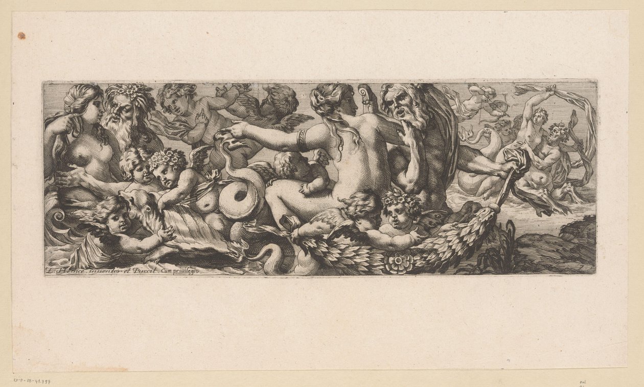 Triomphe de Galatée avec néréides, satyres et putti (série Mythologische figuren aan het water) - François Bignon (attributed to)