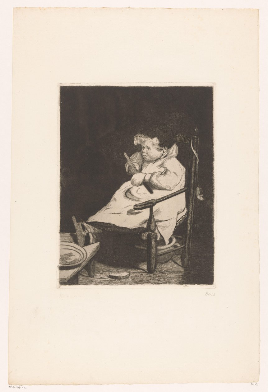 Enfant sur une chaise avec une pomme (Dix Eaux-fortes, dessinées et gravées par F. Bonvin, Peintre) - François Bonvin