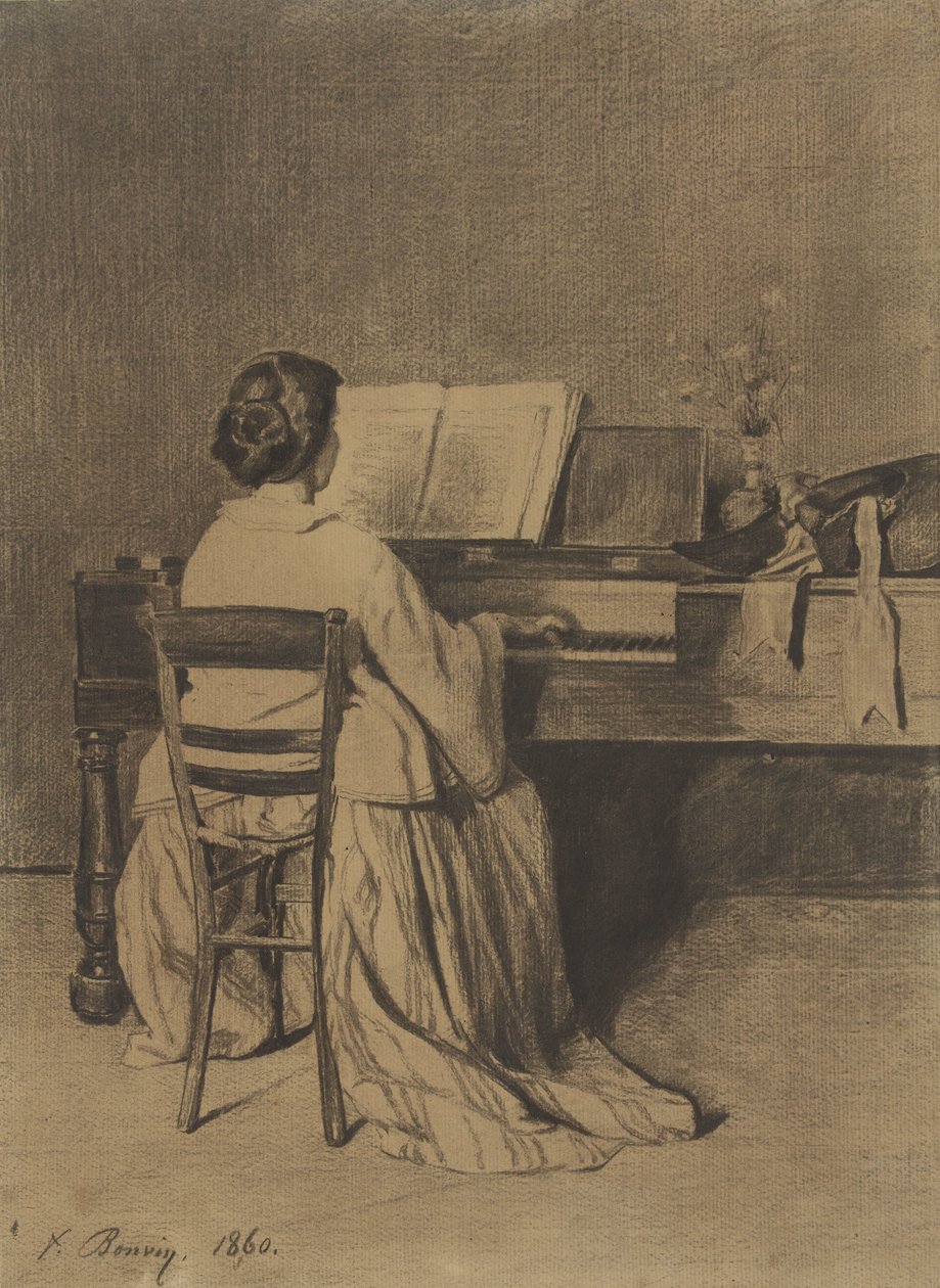 Femme au piano, vue de dos - François Bonvin