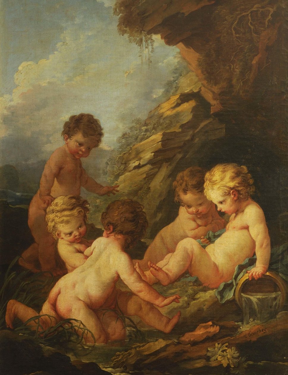 Boucher - Cinq enfants nus jouant au bord d