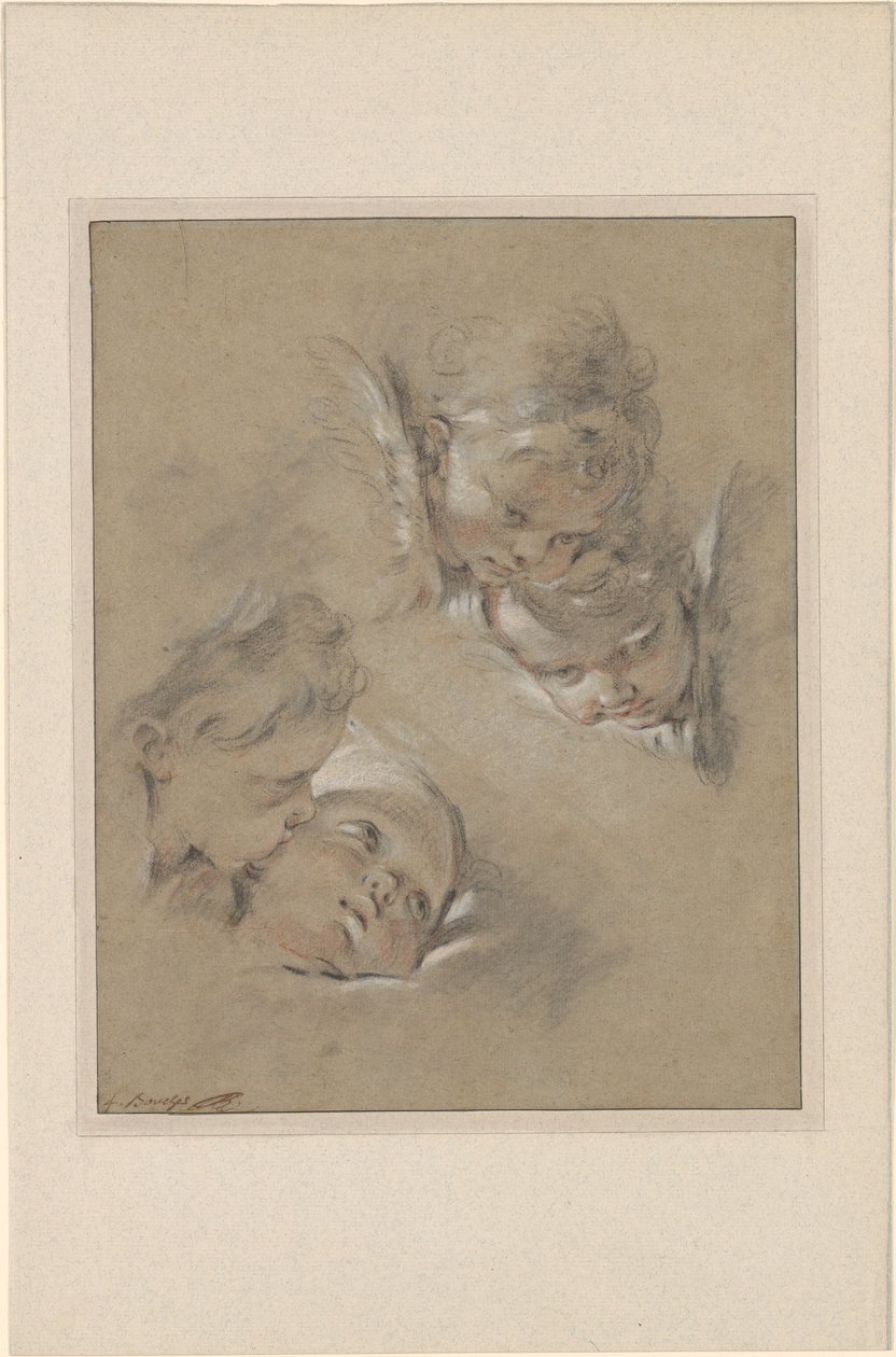 Boucher - Quatre têtes de chérubins, III, 104b - François Boucher