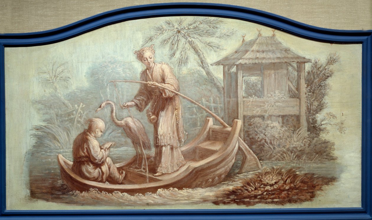 Chinoiserie : Scène de pêche en Chine. Front de porte dessiné par François Boucher - François Boucher