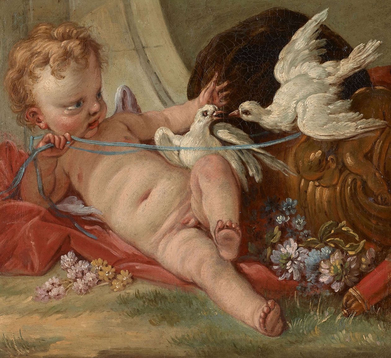 Entourage de François Boucher - Amour tenant deux colombes - François Boucher