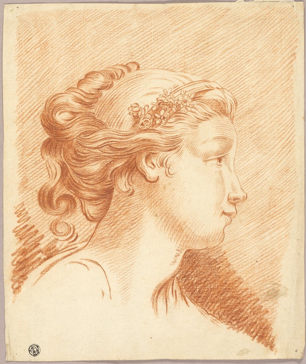 Tête de fille de profil à droite - François Boucher