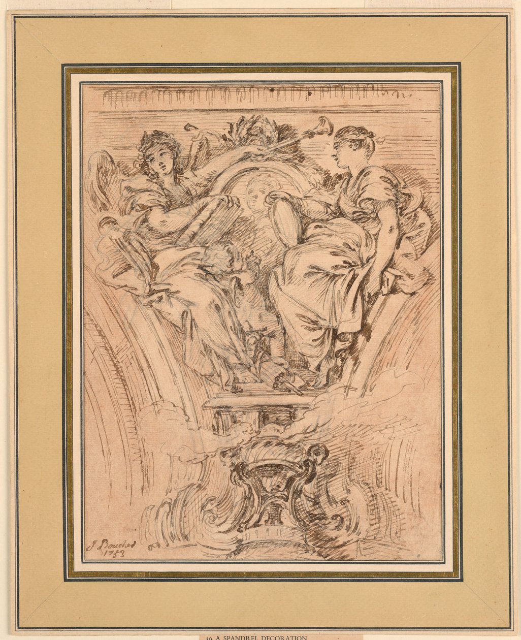 Décoration de spandrel : La renommée et la vérité applaudissant Louis XV - François Boucher