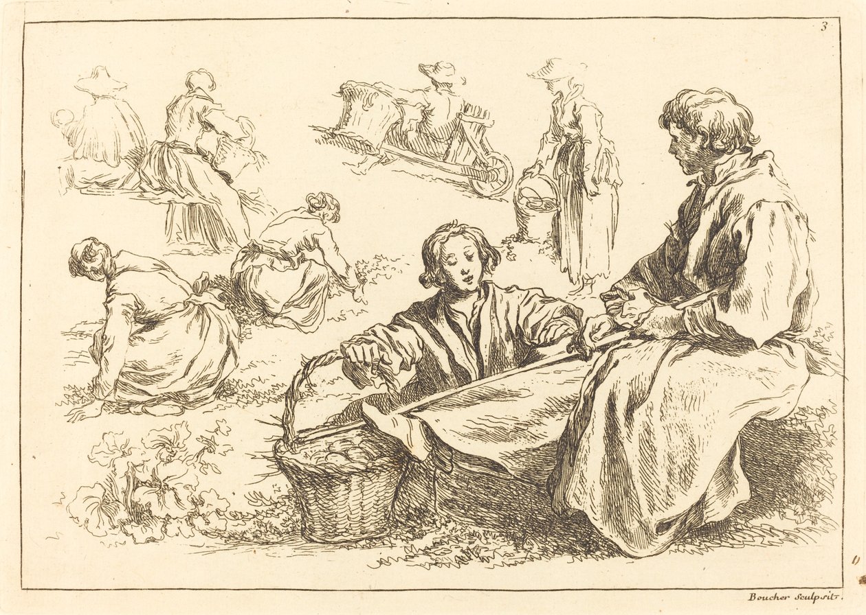 Études de figures incluant deux paysans assis - François Boucher after Abraham Bloemaert
