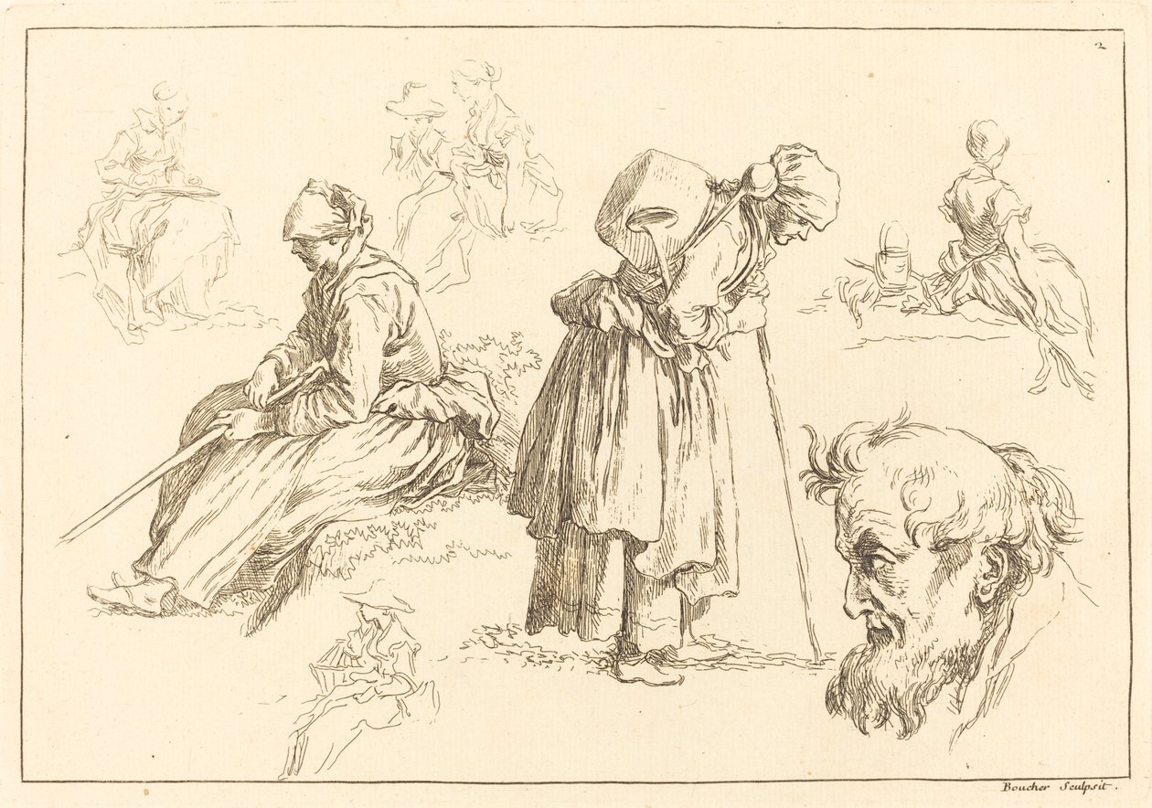 Études de figures incluant une femme avec une bouilloire - François Boucher after Abraham Bloemaert