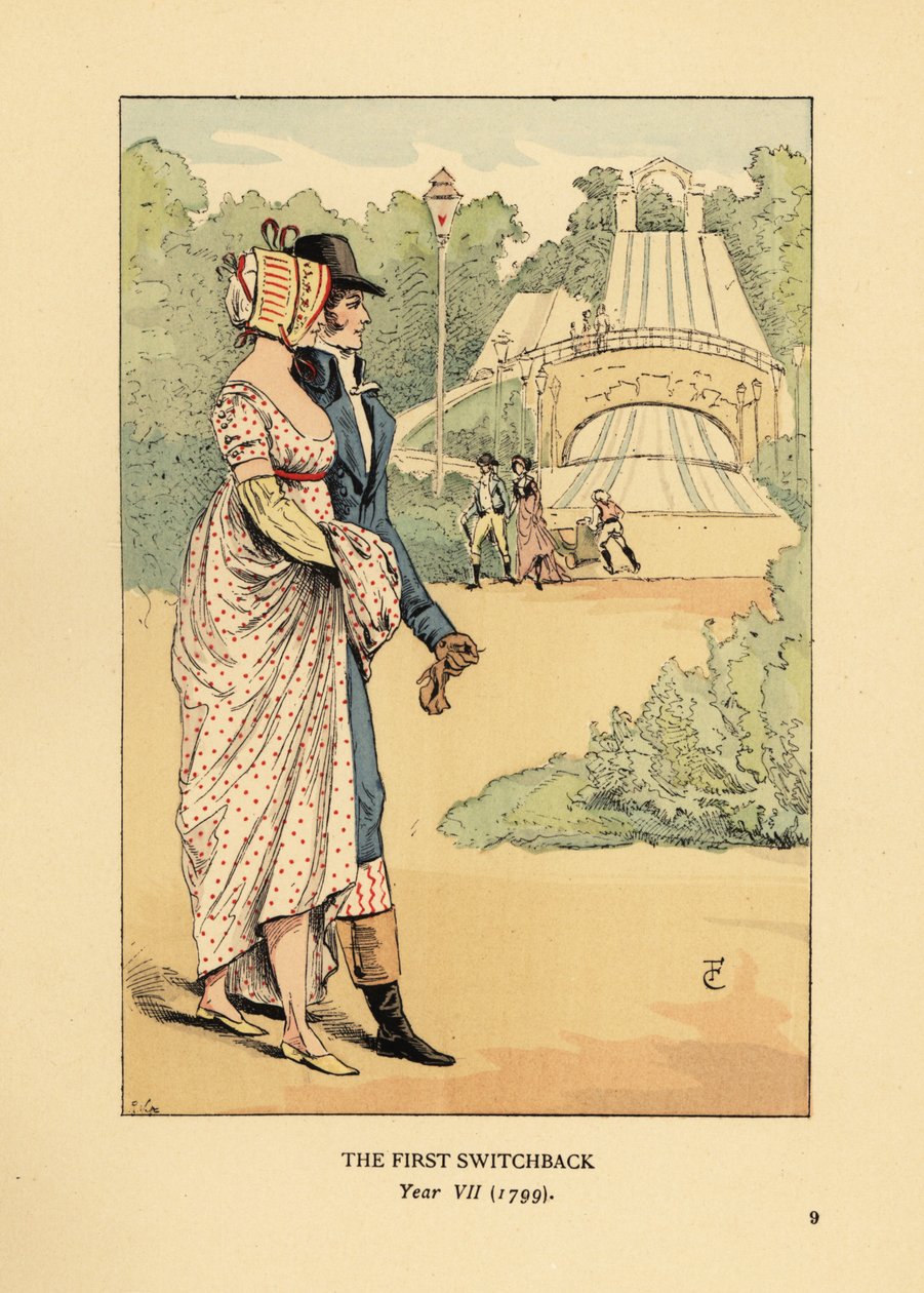 Couple à la mode aux montagnes russes, Les Montagnes Russes à Belleville, construites en 1812 - François Courboin