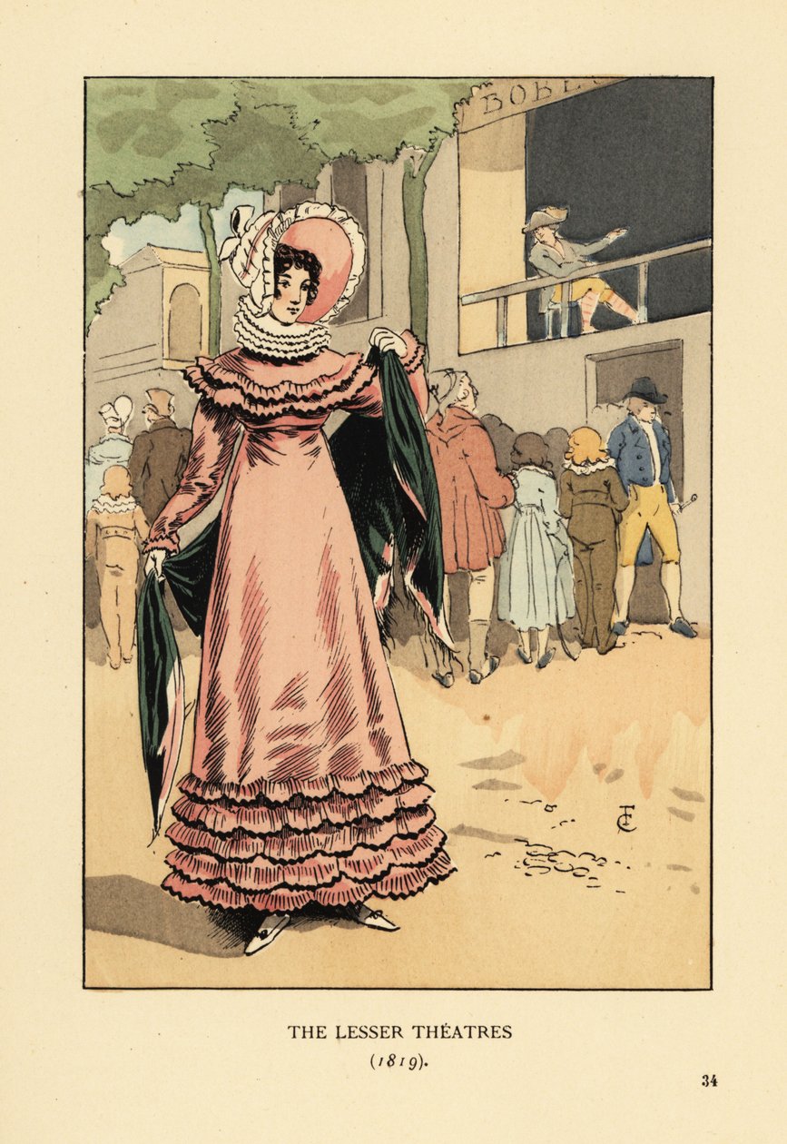Femme élégante à un spectacle dramatique en plein air. Les Théâtres Moins Importants - François Courboin