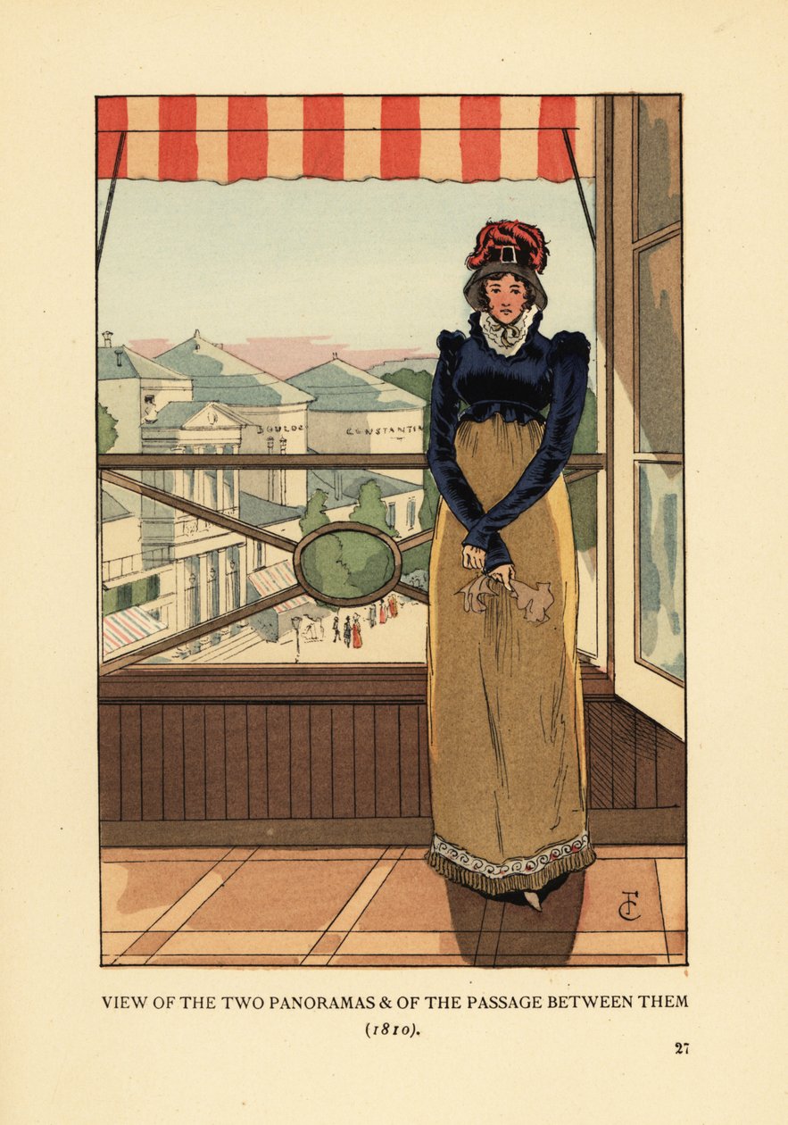 Femme à la fenêtre surplombant les Panoramas et le Passage des Panoramas, boulevard Montmartre, Paris - François Courboin