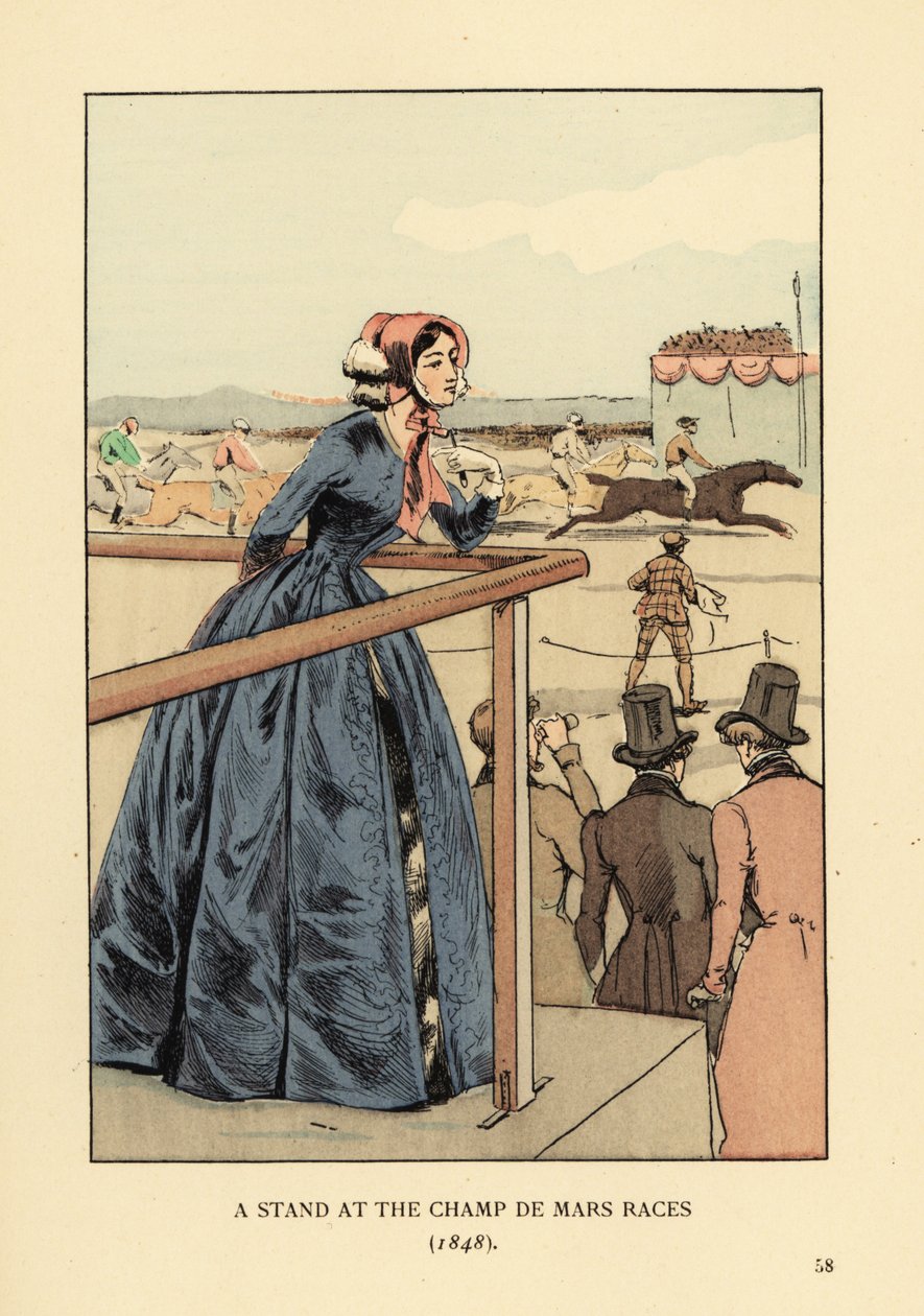 Femme regardant la course de chevaux à l