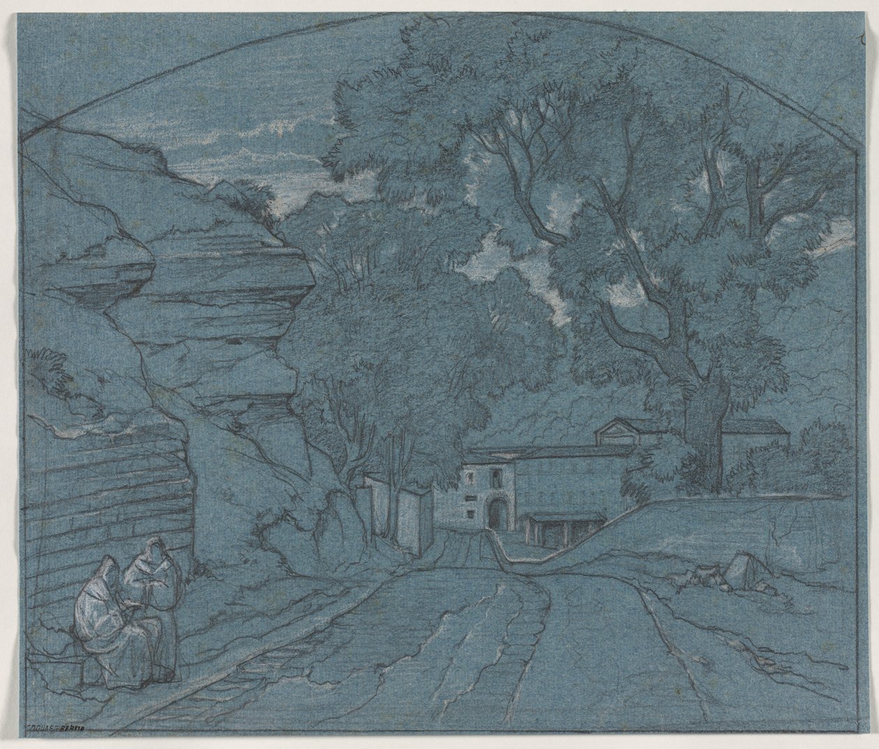 Paysage avec deux moines - François Edouard Bertin