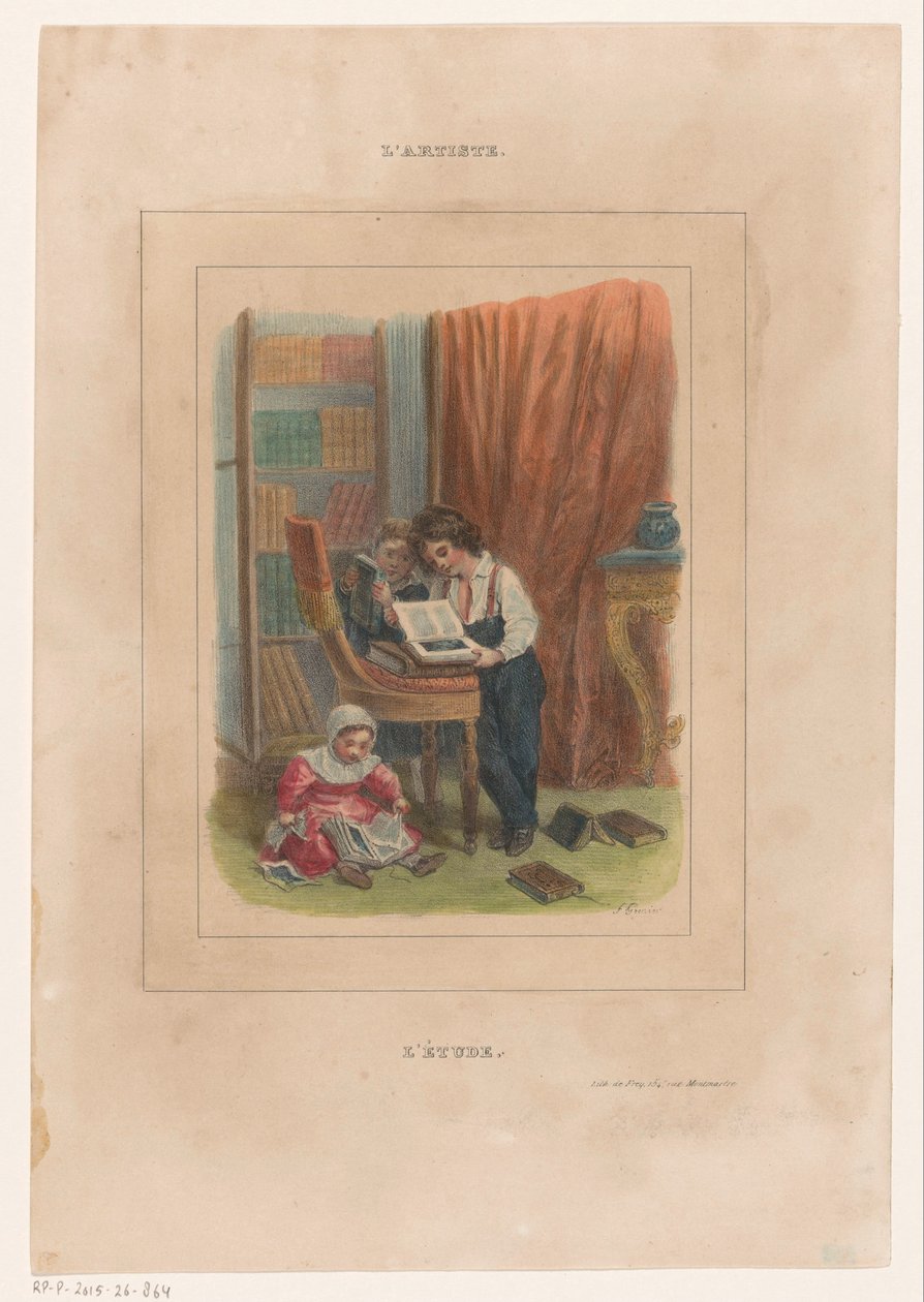 Trois enfants regardant des livres - François Grenier