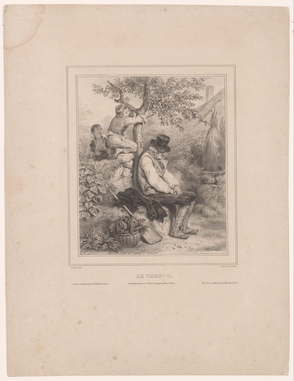 Deux garçons cueillant des pommes d