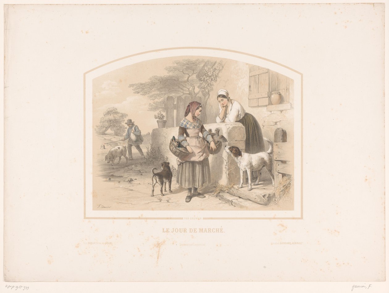 Femme allant au marché avec des paniers de volaille - François Grenier
