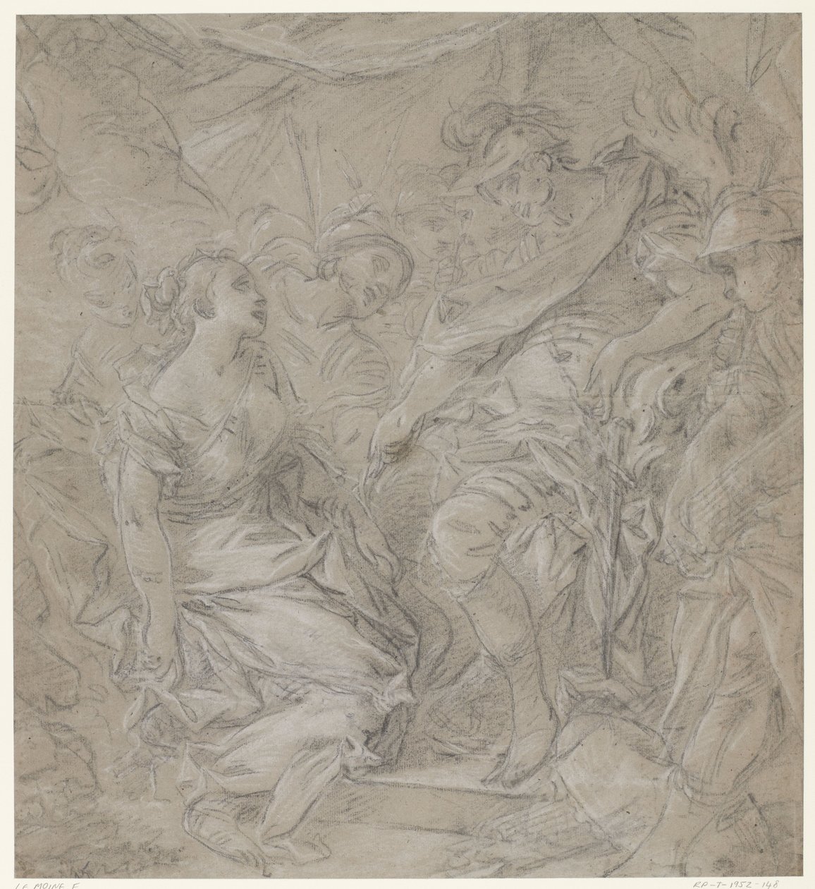 Jeune femme agenouillée devant un général dans sa tente (Scipion ?) - François Le Moine (manner of)