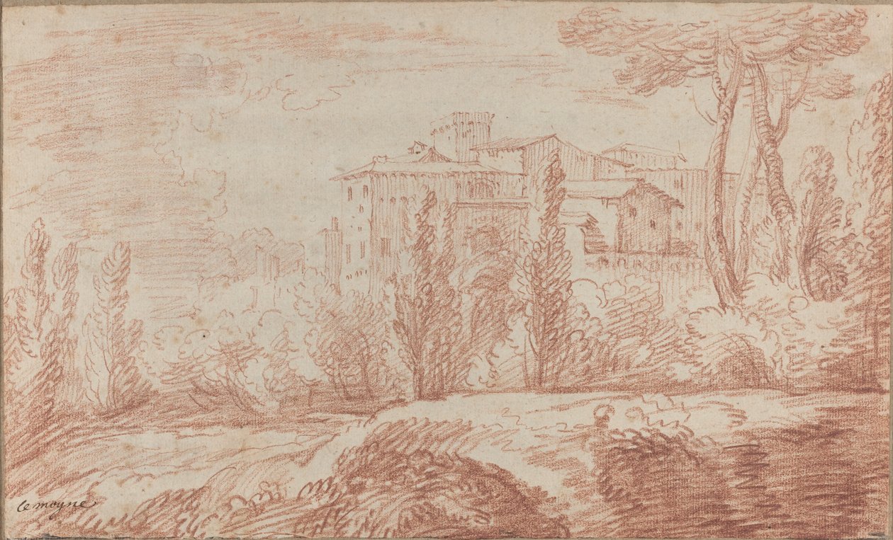 Une ville italienne fortifiée vue à travers les arbres - François Le Moyne