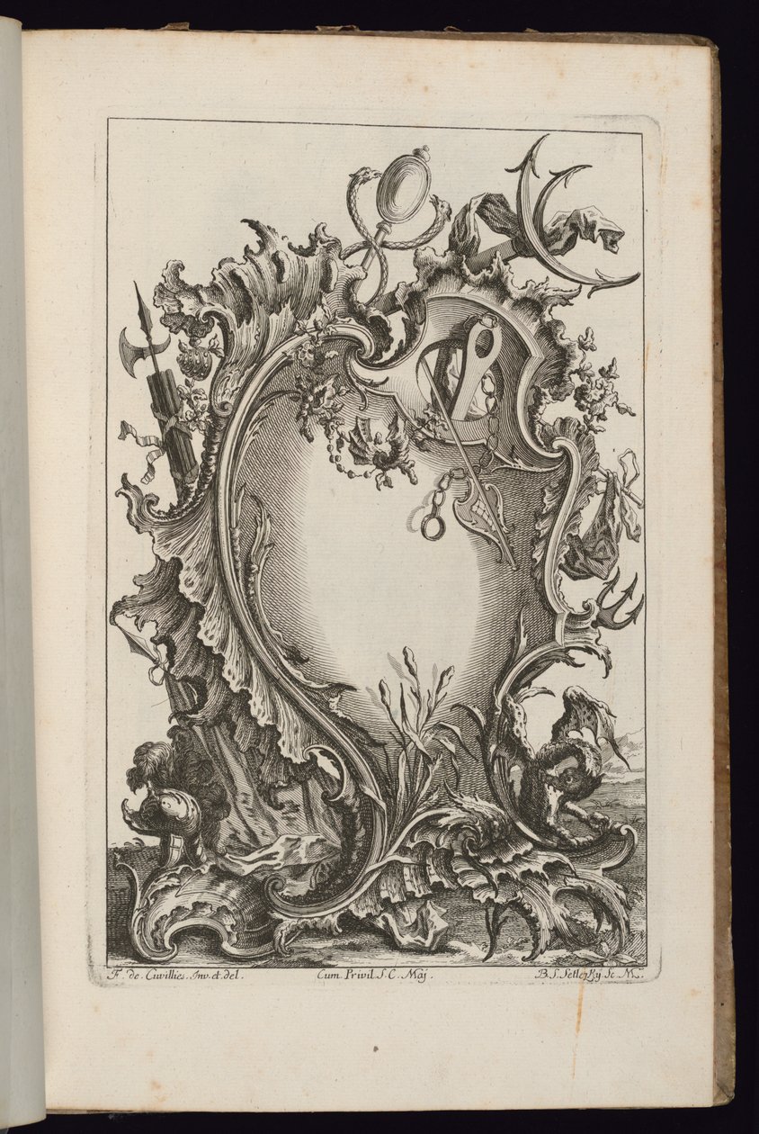 Cartouche avec le bâton de Mercure, Livre de Cartouches Irréguliers - François de Cuvilliés the Elder