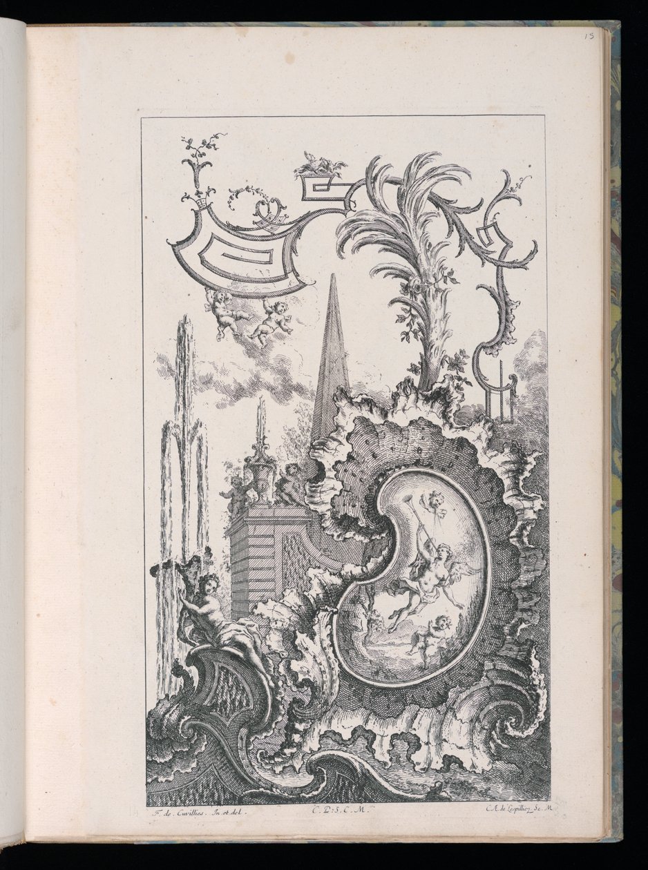Cartouche avec obélisque et palmier, Livre Nouveau de Morceaux de Fantaisie - François de Cuvilliés the Elder