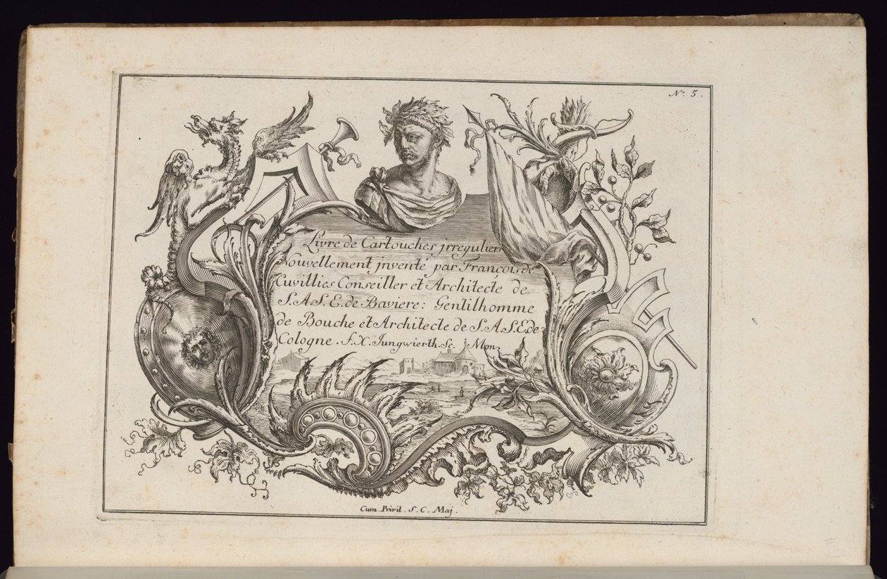 Cartouche avec Buste en Portrait, Livre de Cartouches Irréguliers - François de Cuvilliés the Elder