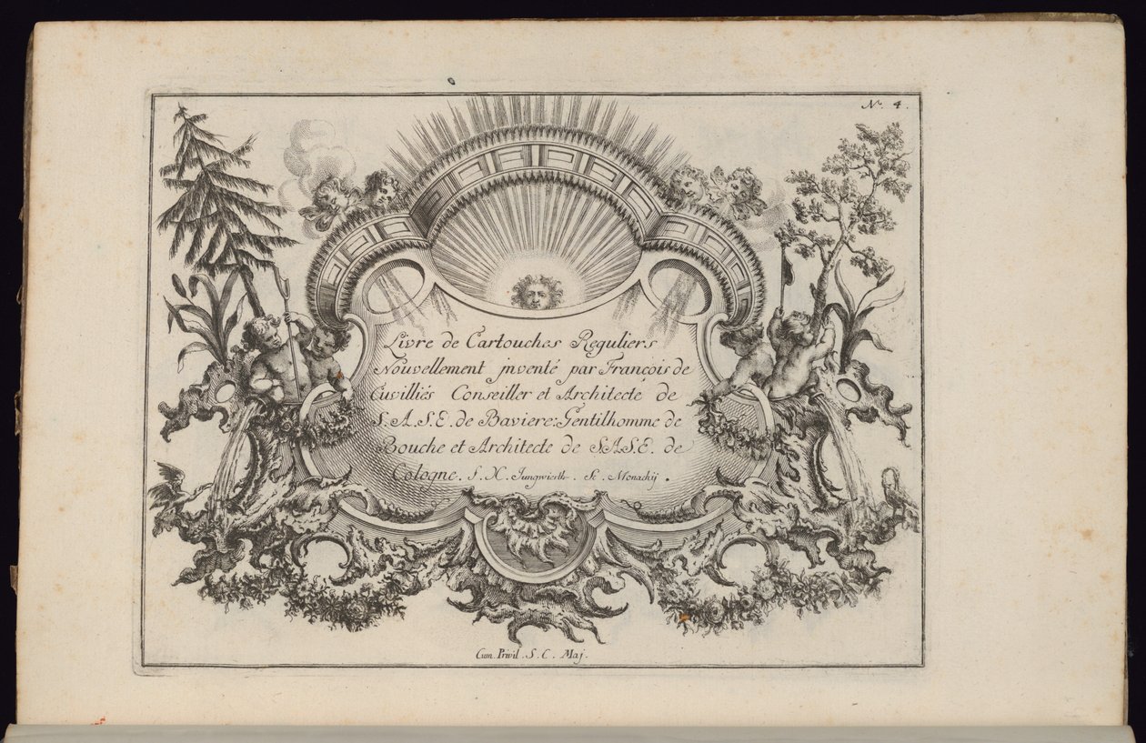 Cartouche avec soleil et quatre vents, Livre de Cartouches Réguliers - François de Cuvilliés the Elder