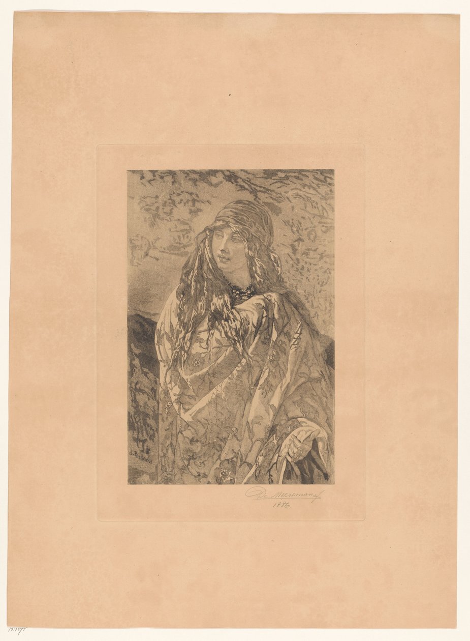 Jeune femme avec châle fleuri - François de Meersman (signed by artist)