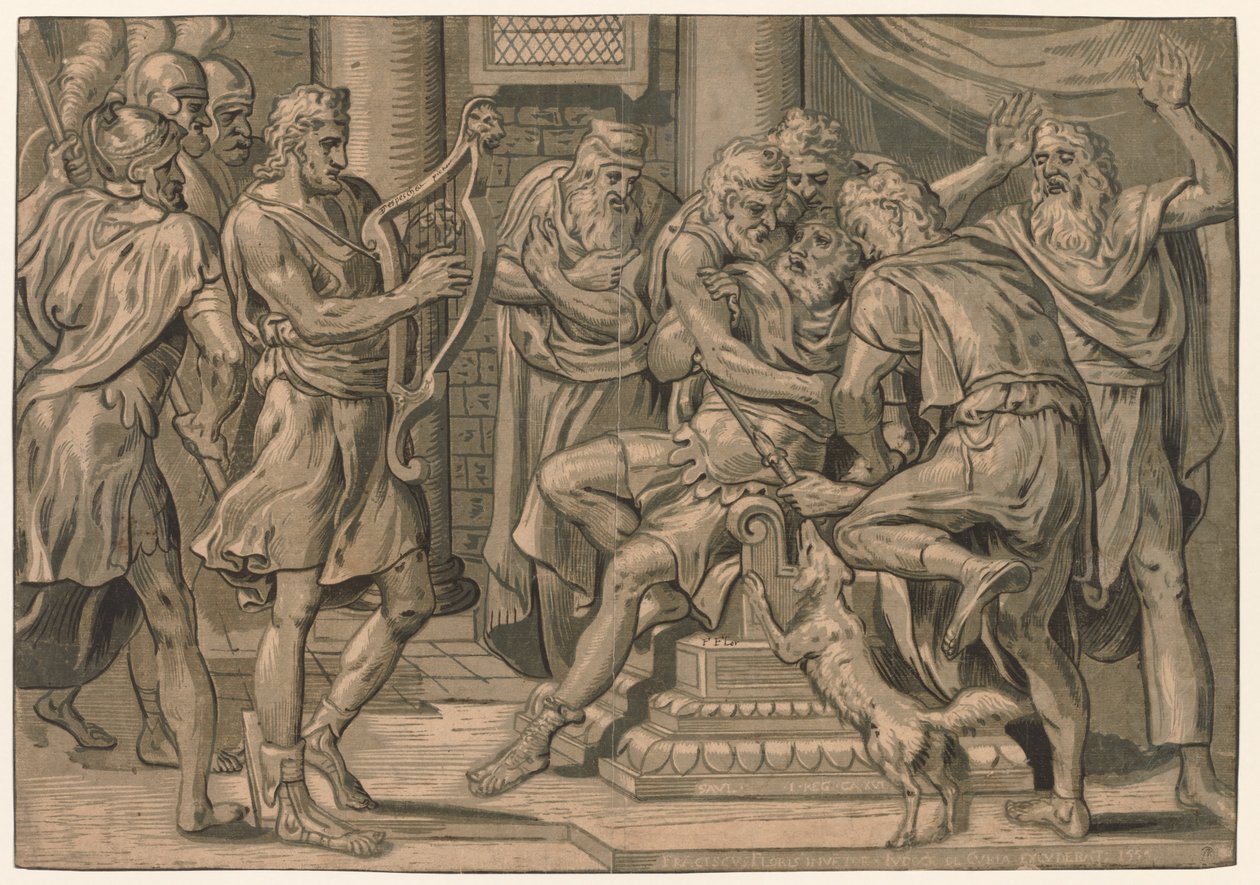 David jouant de la harpe devant Saül, 1555 - Frans Floris