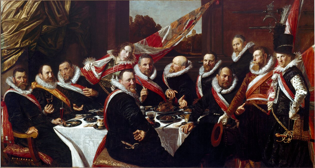 Le banquet des officiers du corps des archers de Saint-Georges de Haarlem. Peinture de Frans Hals, 1616. Haarlem, musée Frans Hals, Hollande - Frans Hals