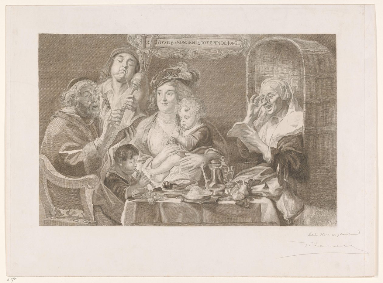Groupe de musiciens à table - Frans Lauwers (signed by artist)