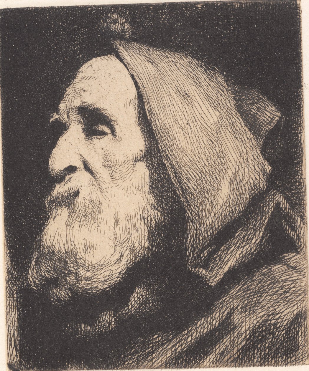 Vieil homme aveugle de profil avec capuche sur la tête - Frans Schwartz