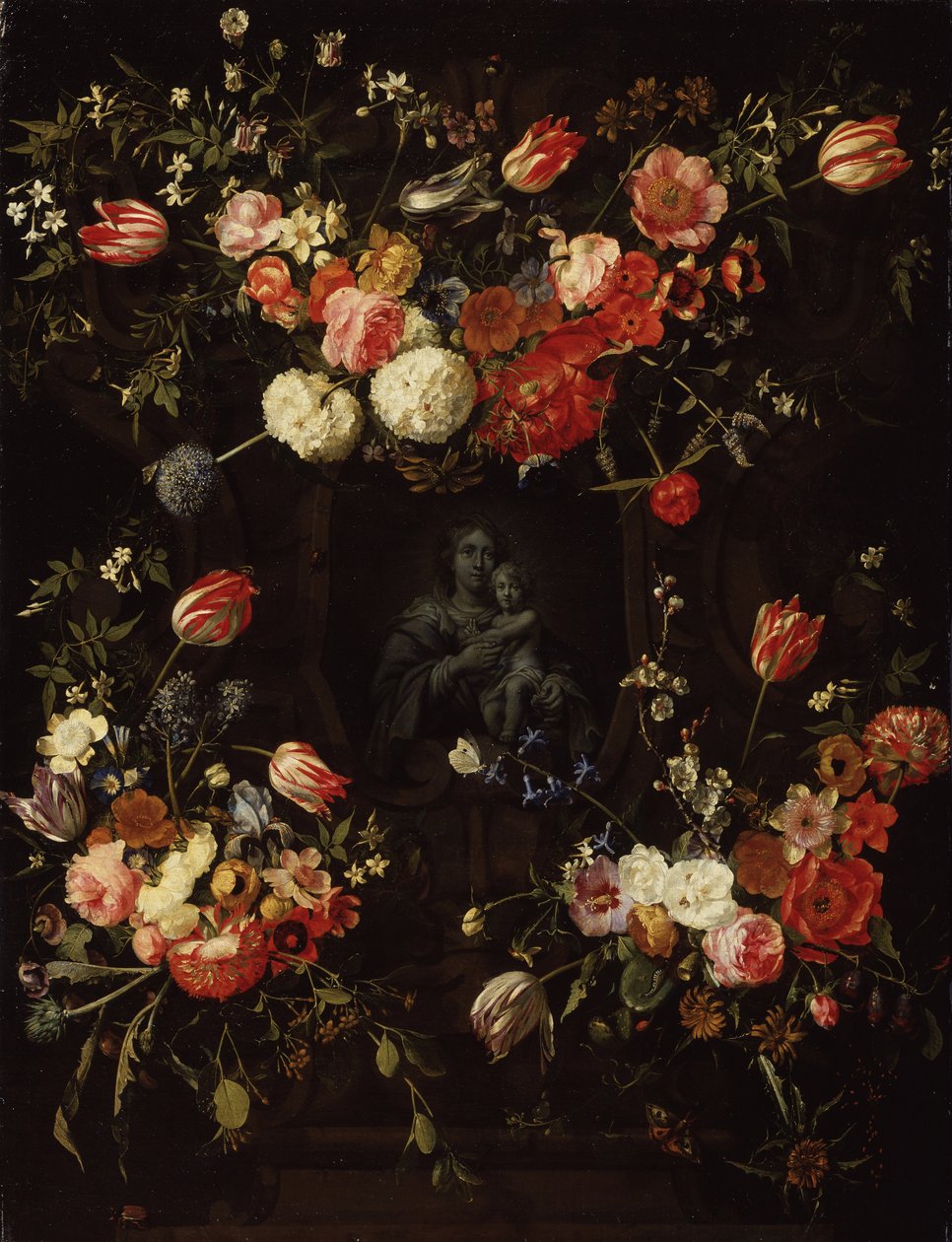 Madonna entourée de fleurs - Frans Ykens
