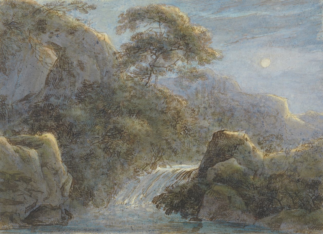 Cascade dans les montagnes au clair de lune - Franz Innocenz Kobell