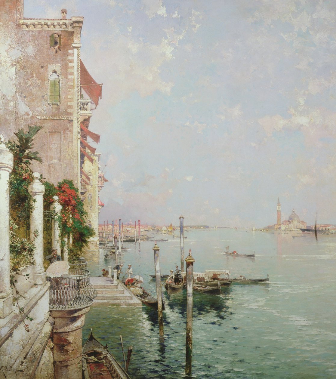 Venise : Vue depuis le Zattere avec San Giorgio Maggiore au loin - Franz Richard Unterberger