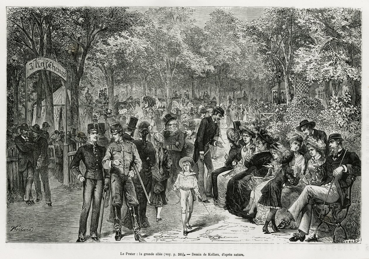 Le Prater : la grande allée. Gravure par Kollarz, pour illustrer l