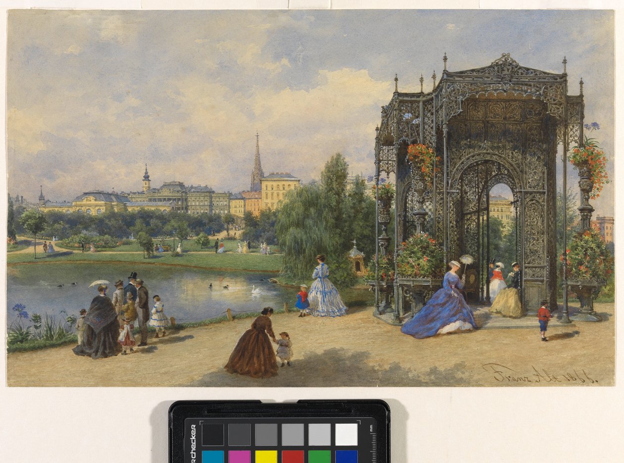 Parc municipal avec pavillon en fer et vue sur la ville - Franz Alt