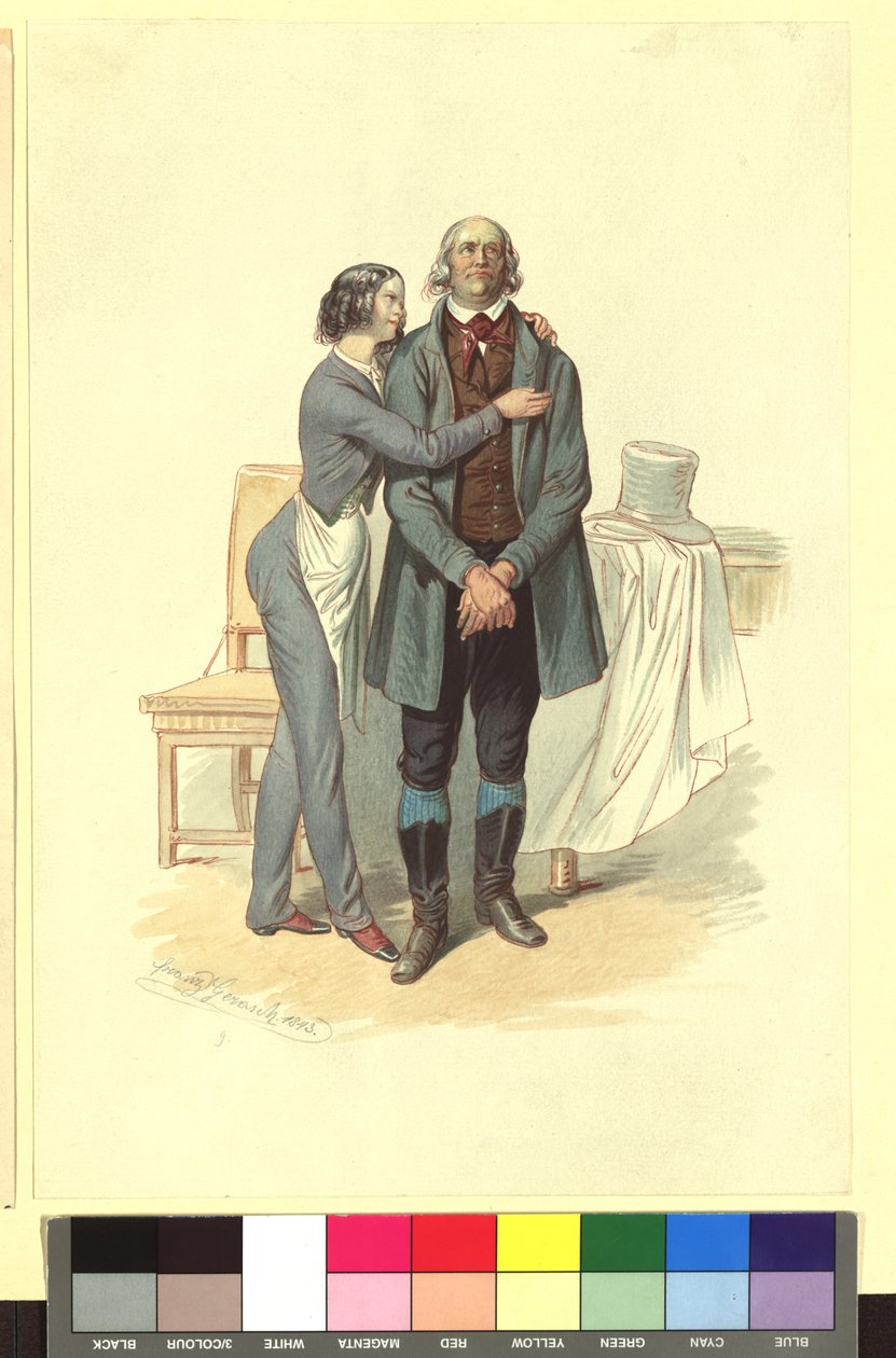 Ida Schuselka-Brüning dans le rôle du garçon boulanger Georg et Carl Carl dans le rôle du fermier locataire Landry dans «Un soir, une nuit et un matin à Paris» - Franz Gerasch