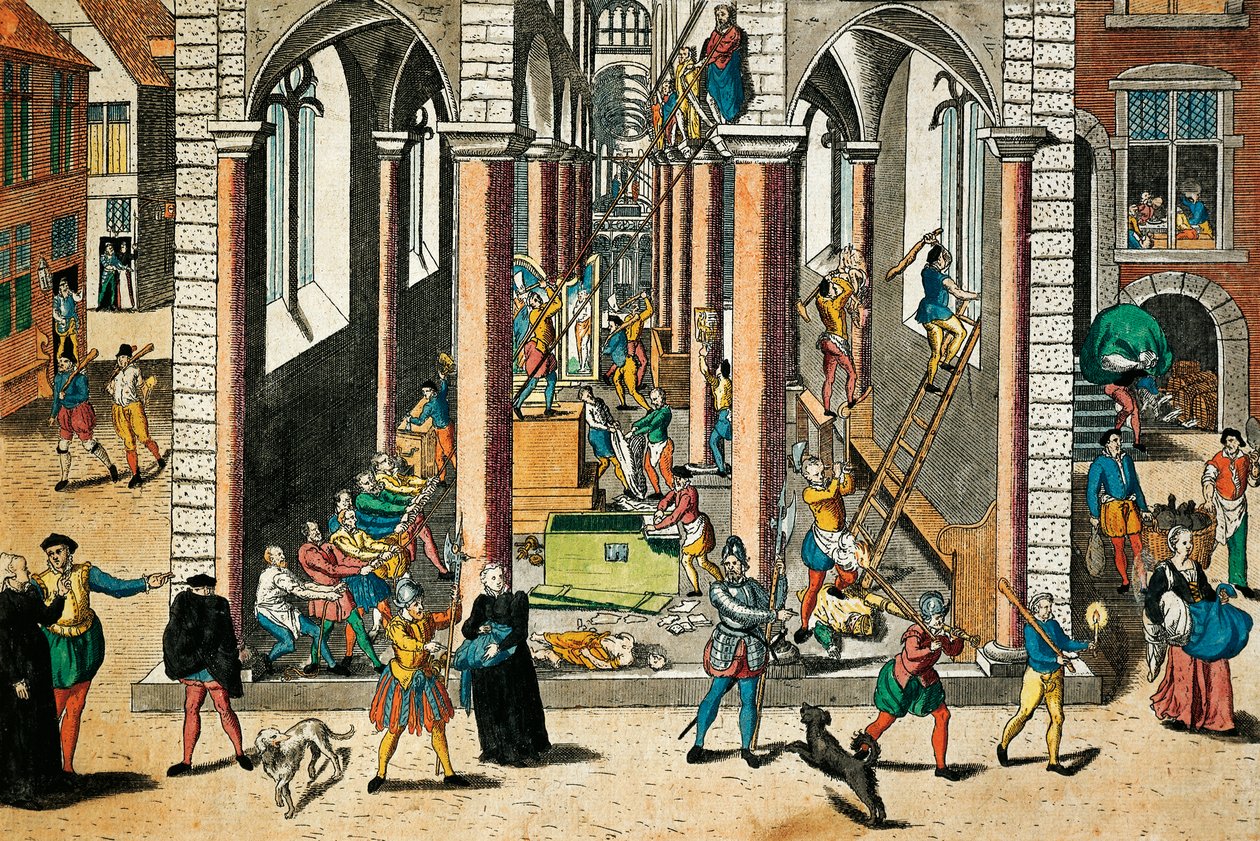 Destruction de reliques et de statues dans les églises, avril 1566, gravure de Franz Hogenberg, Guerres de Religion, France - Franz Hogenberg