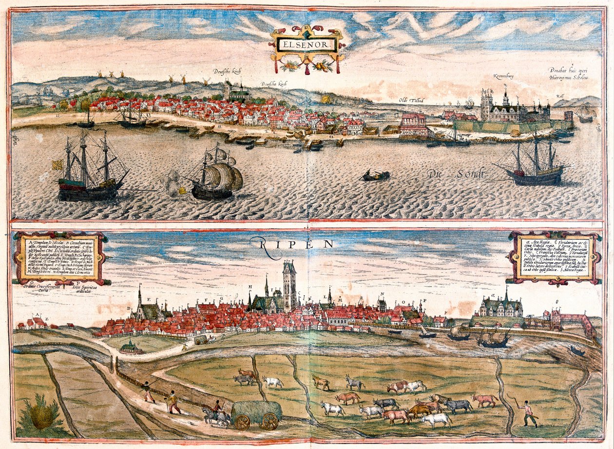 Helsingor et Ribe, Danemark (gravure) - Franz Hogenberg