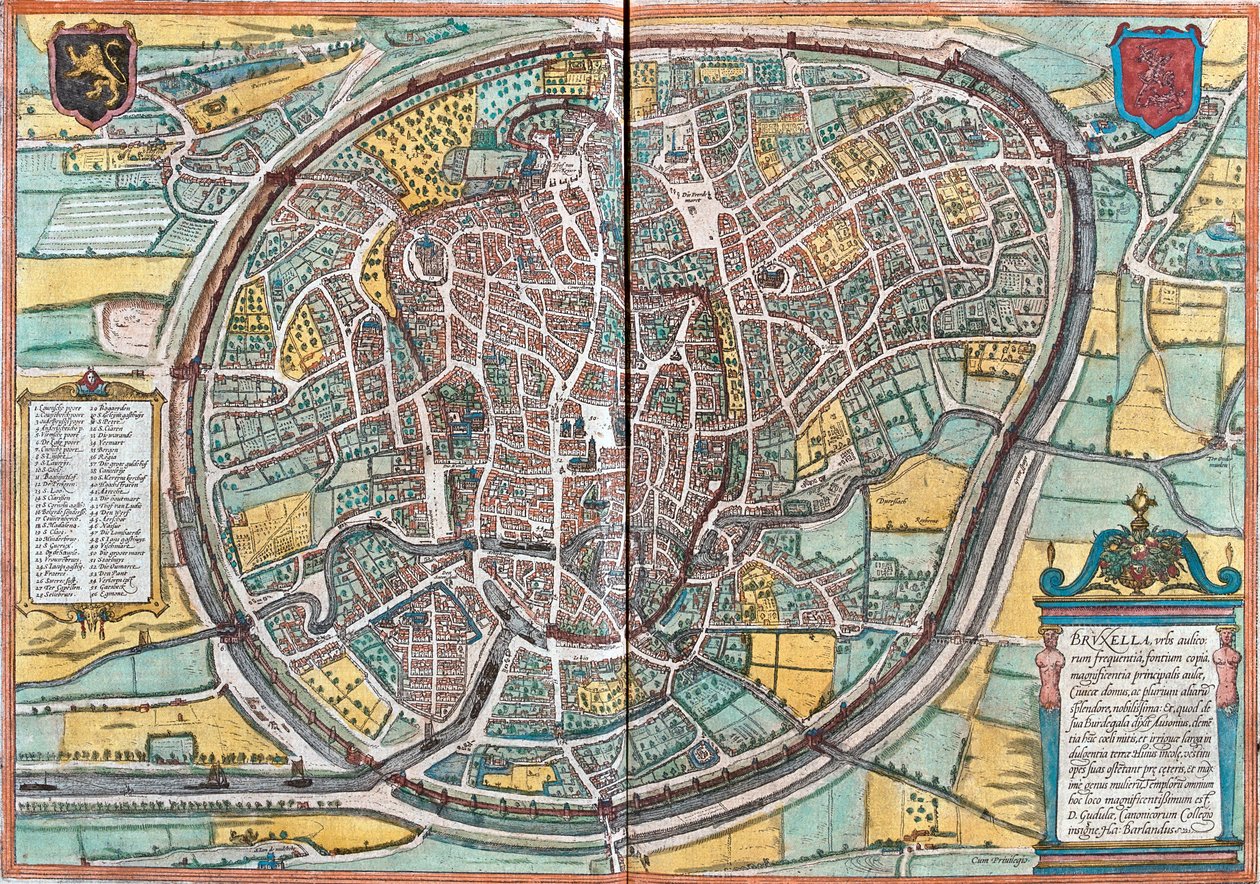 Carte de Bruxelles (Bruxella), Belgique (eau-forte) - Franz Hogenberg