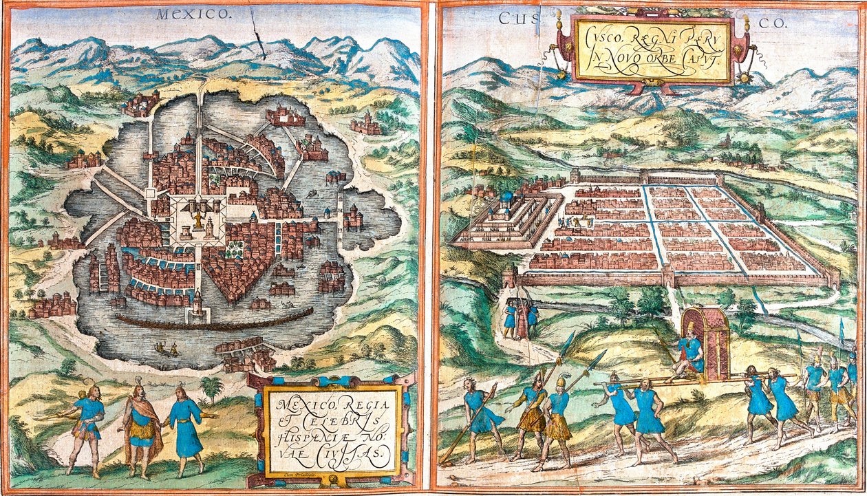 Carte du Mexique et de Cuzco, Pérou - Franz Hogenberg