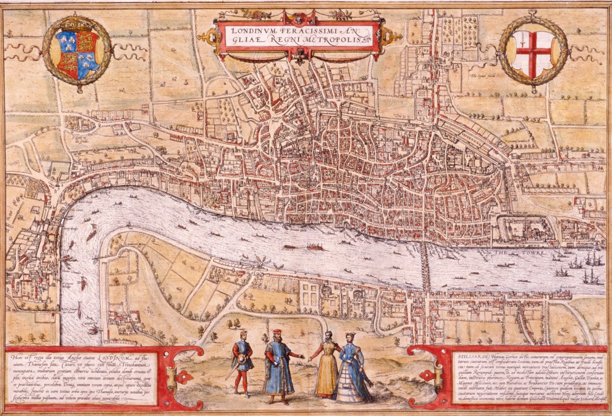 Carte de la ville de Londres, Southwark et une partie de Westminster, 1572 - Franz Hogenberg