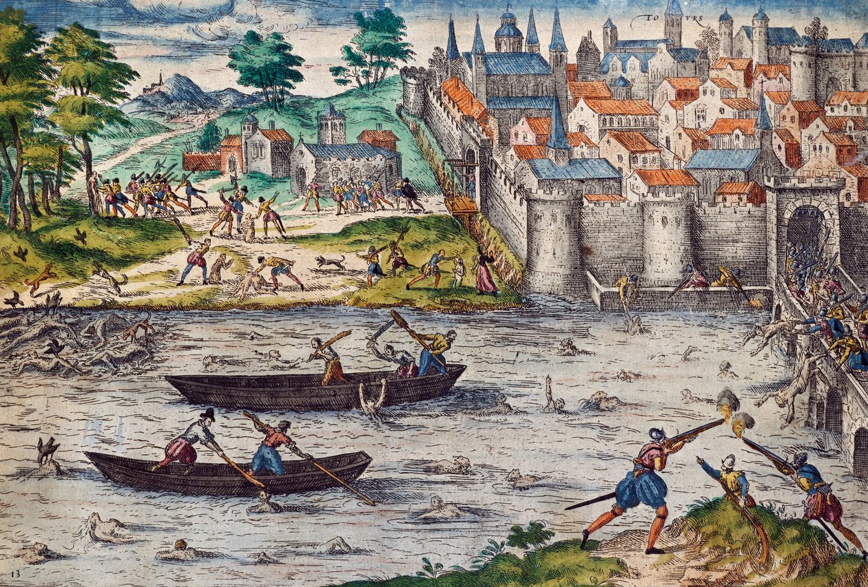 Massacres de Tours, juillet 1562 pendant les guerres de religion contre les huguenots, gravure de Franz Hogenberg, France - Franz Hogenberg