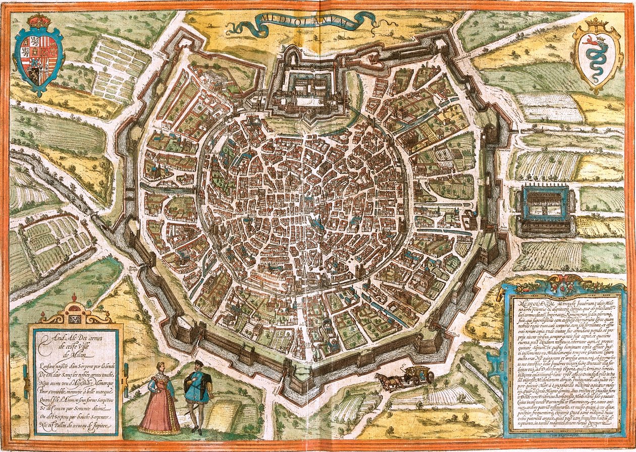Plan de Milan (Mediolanum), Italie - Franz Hogenberg