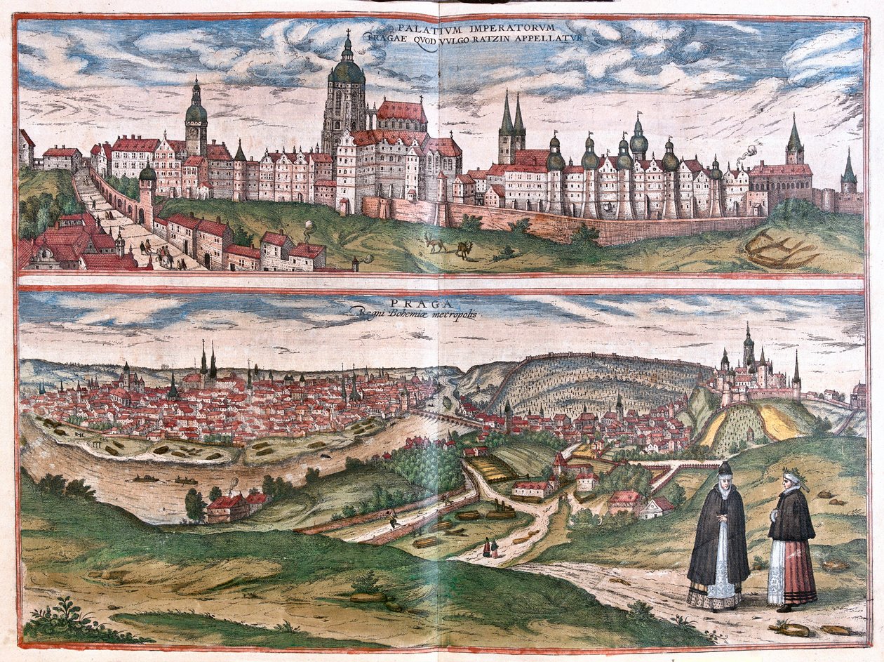 Prague, capitale du Royaume de Bohême, République tchèque (gravure) - Franz Hogenberg