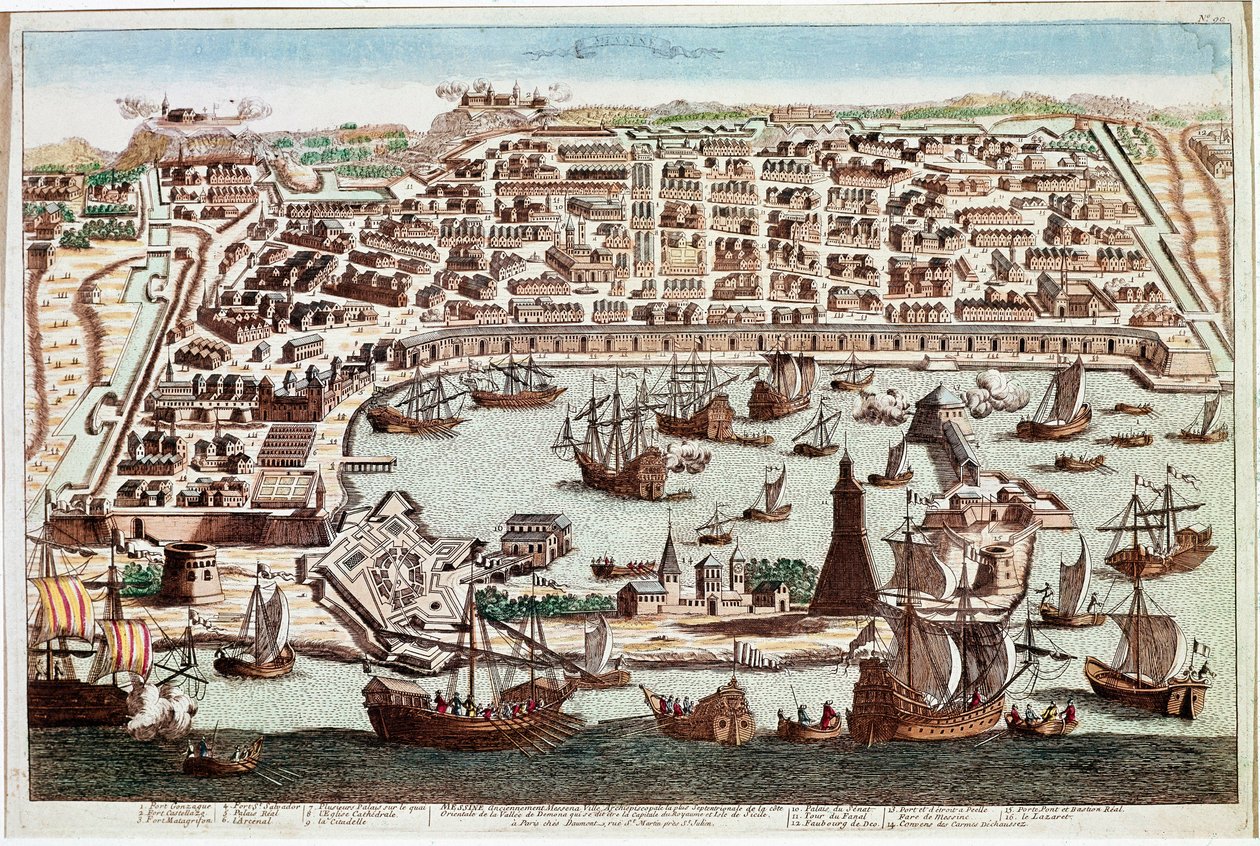Vue de la ville de Messine en Sicile - Gravure de Franz Hogenberg (1535-1590) de « Civitatis Orbis Terrarum » par Braun et Hogenberg - 1594 - Franz Hogenberg