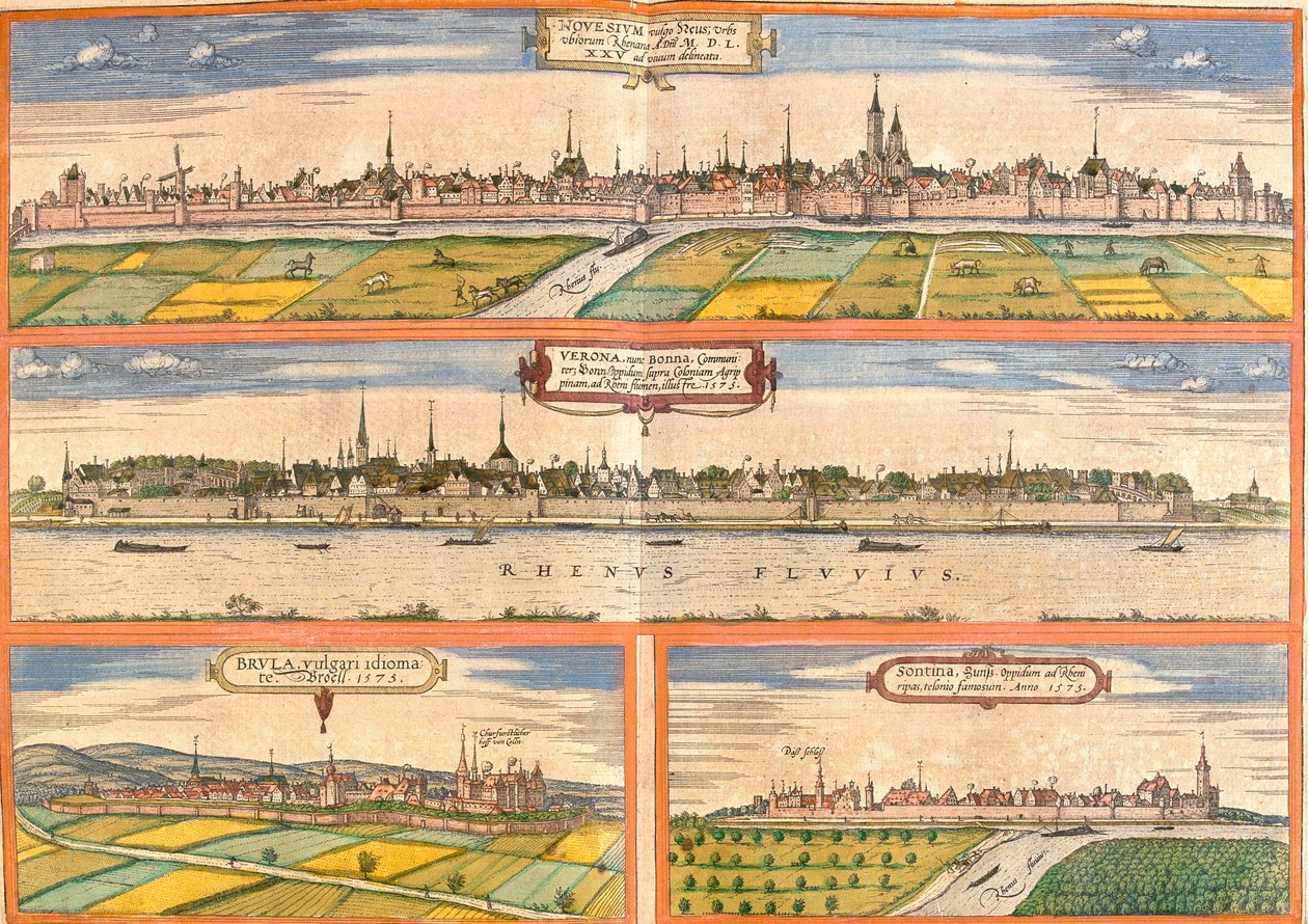 Vues de Neuss (Novesium), Bonn (Verona), Brühl (Brula) et Zons (Sontina), Allemagne - Franz Hogenberg