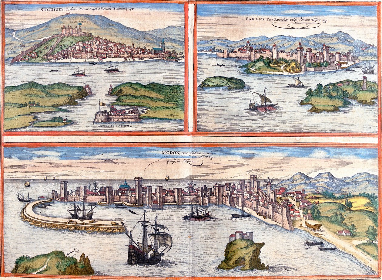 Vues de Sibenik, Porec, Croatie et Modon, Grèce - Franz Hogenberg